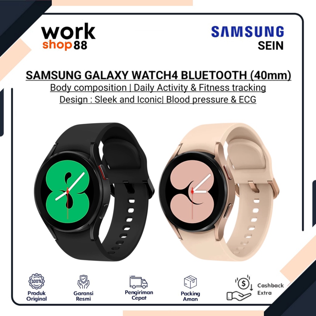 Terbaru Samsung Galaxy Watch4 Bluetooth 40mm - New Original Garansi Resmi Nasional SEIN - Warna Baru Pink Gold Black Hitam - Jam Digital Gelang Tangan Smart Watch 4 Band Pintar 100% 100 Persen Ori Promo Harga Murah Kota Medan