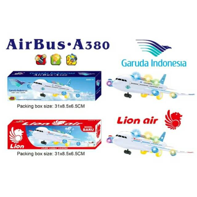 Mainan pesawat batrai airbus lion air dan garuda