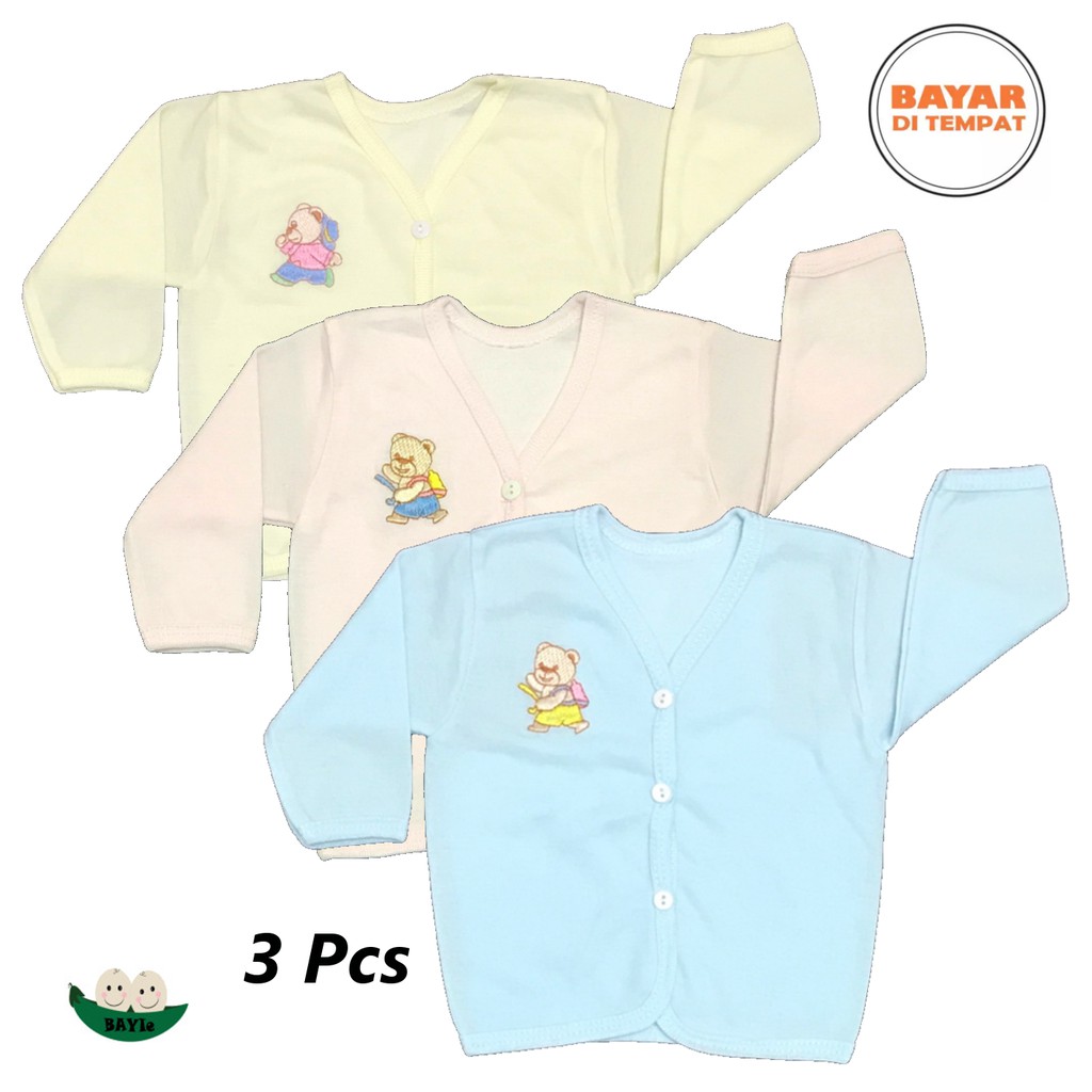 BAYIe -  3 Pcs  Baju Bayi Lengan Panjang Warna LILY Kualitas PREMIUM Bahan TC tebal umur 0-3 bulan