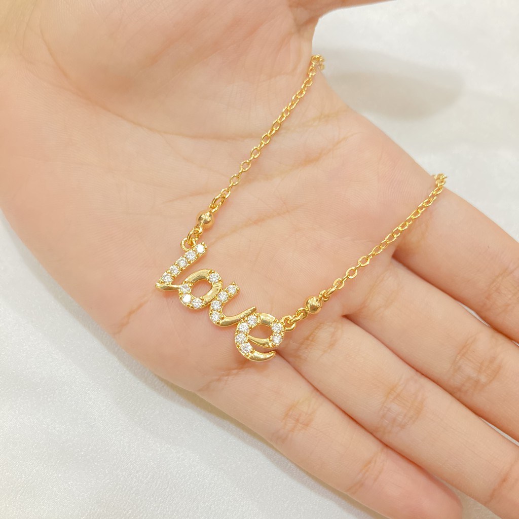 Kalung Inisial Love Lapis Emas Aksesoris Fashion Korean Style