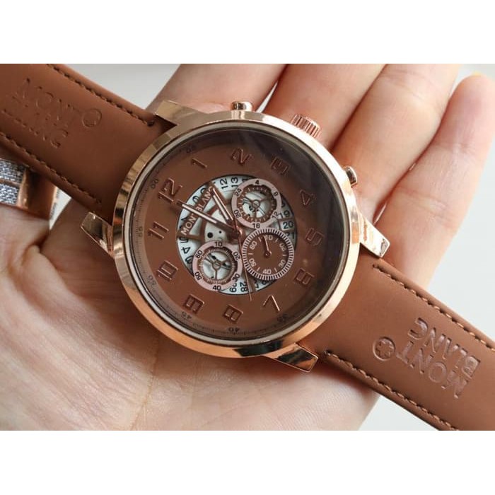 JAM TANGAN PRIA MONTBLANC KULIT CHRONO VARIASI BROWN ROSEGOLD (BROWN)