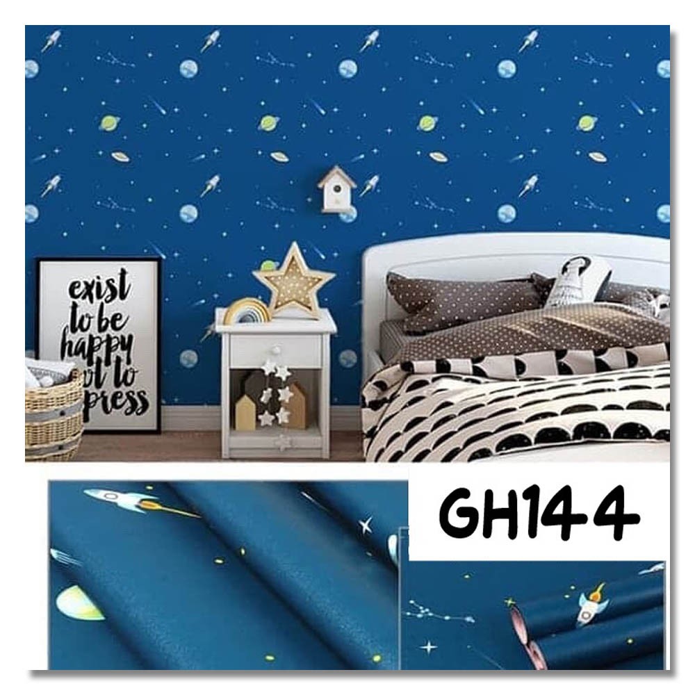 (PROMO) Gudang 10 Meter Wallpaper Dinding Kamar Tidur Motif Rocket / Anti Air 45 CM x 10 Meter Bahan PVC Premium (SUDAH ADA LEM)