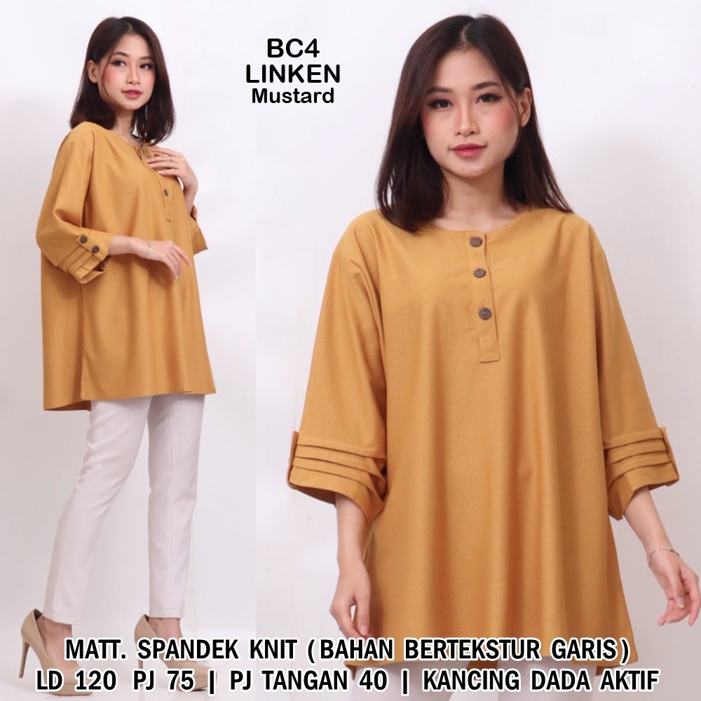 BIGCLO - (COD) LD 120cm Blouse Jumbo Wanita BC4 Baju Atasan Bigsize Lengan Panjang-Linken (Mustard)