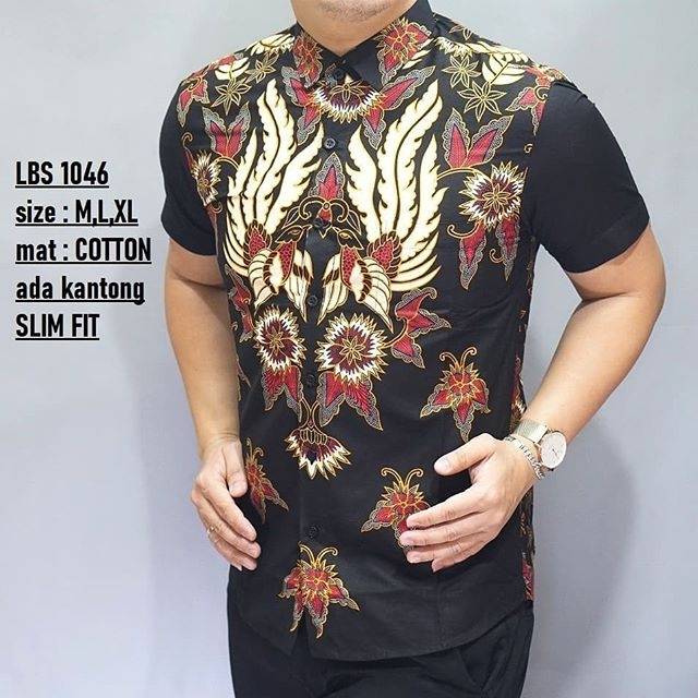 LBS 1046 HEM KEMEJA BATIK PRIA SLIM FIT LENGAN PENDEK LUIGI BATANI