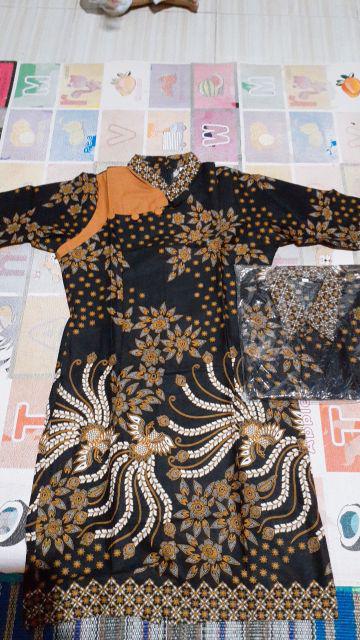 Qnunbatik Batik Keluarga/family Dress Terusan Alona Pola Burung Hitam
