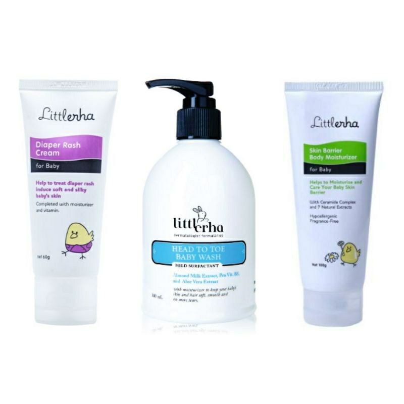 LITTLE ERHA HEAD TO TOE BABY WASH 300 ML - SHAMPOO &amp; SABUN BAYI / DIAPER RASH CREAM 60GR / SKIN BARRIER BODY MOISTUZER 100GR