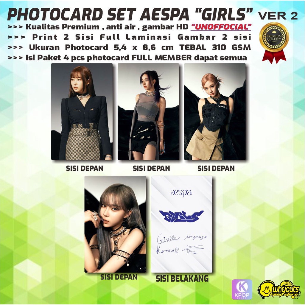 PHOTOCARD SET KPOP PREMIUM AESPA // GIRLS // PRINT 2 SISI LAMINASI // ISI 4 PCS LENGKAP // ANTI AIR DAN TIDAK LUNTUR