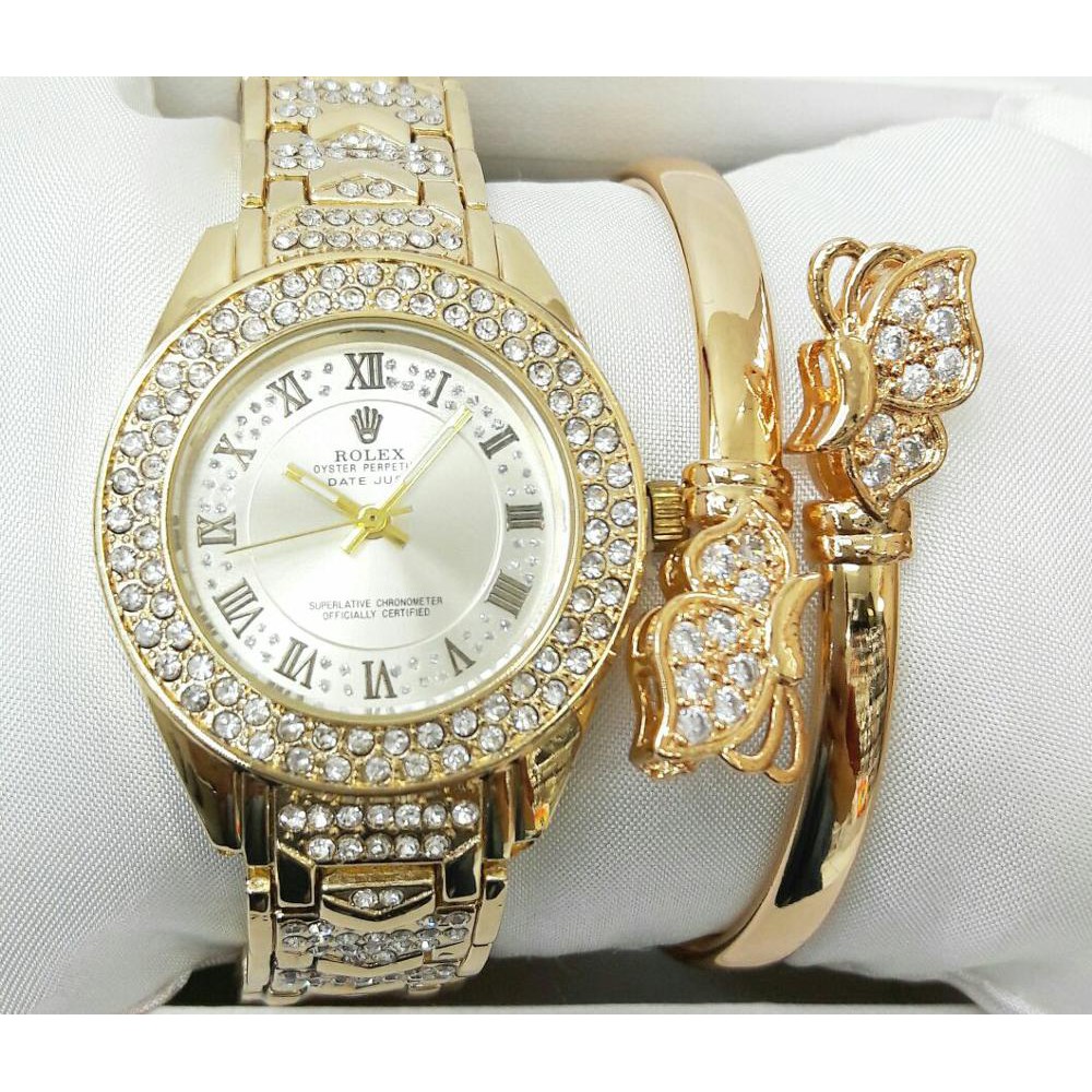 Unik Jam Tangan Wanita Rolex set gelang Brenaita Diskon
