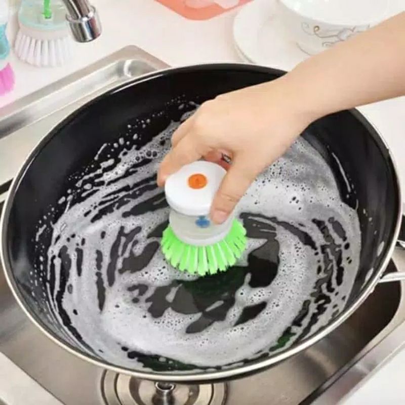 Alat Sikat Panci + Dispenser Tempat Sabun Cair Dapur Cuci Piring Spons Wajan Pembersih Brush