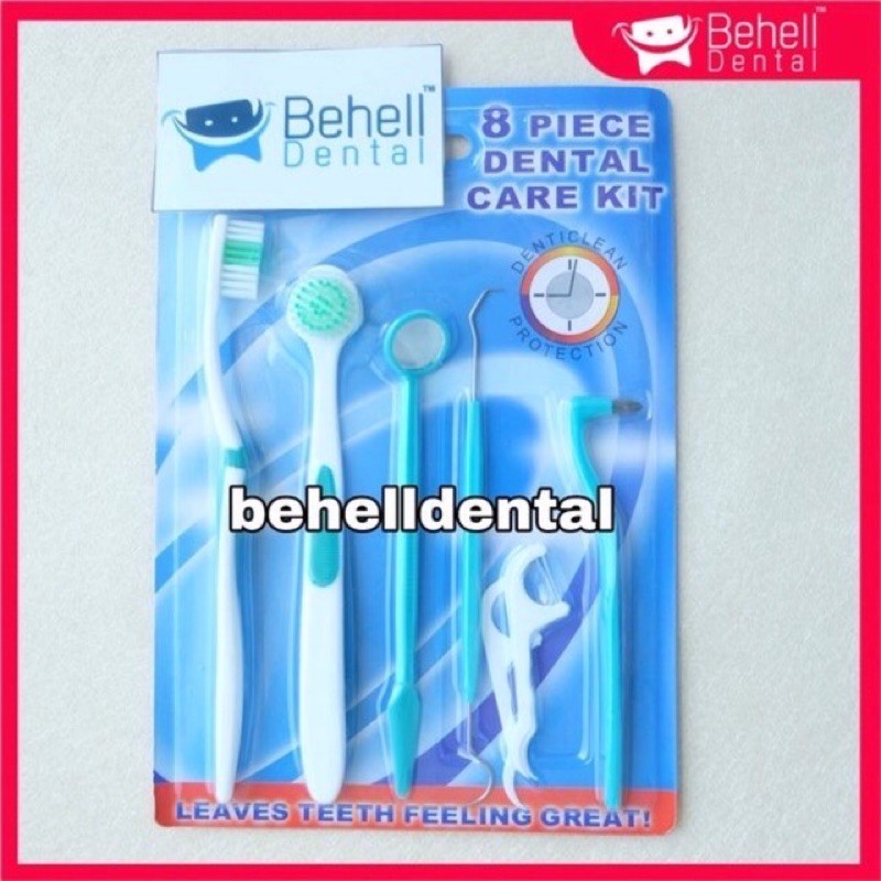 dental care kit . paket pembersih gigi behel isi 8 piece . sikat set . Ortho kit paket biru merah