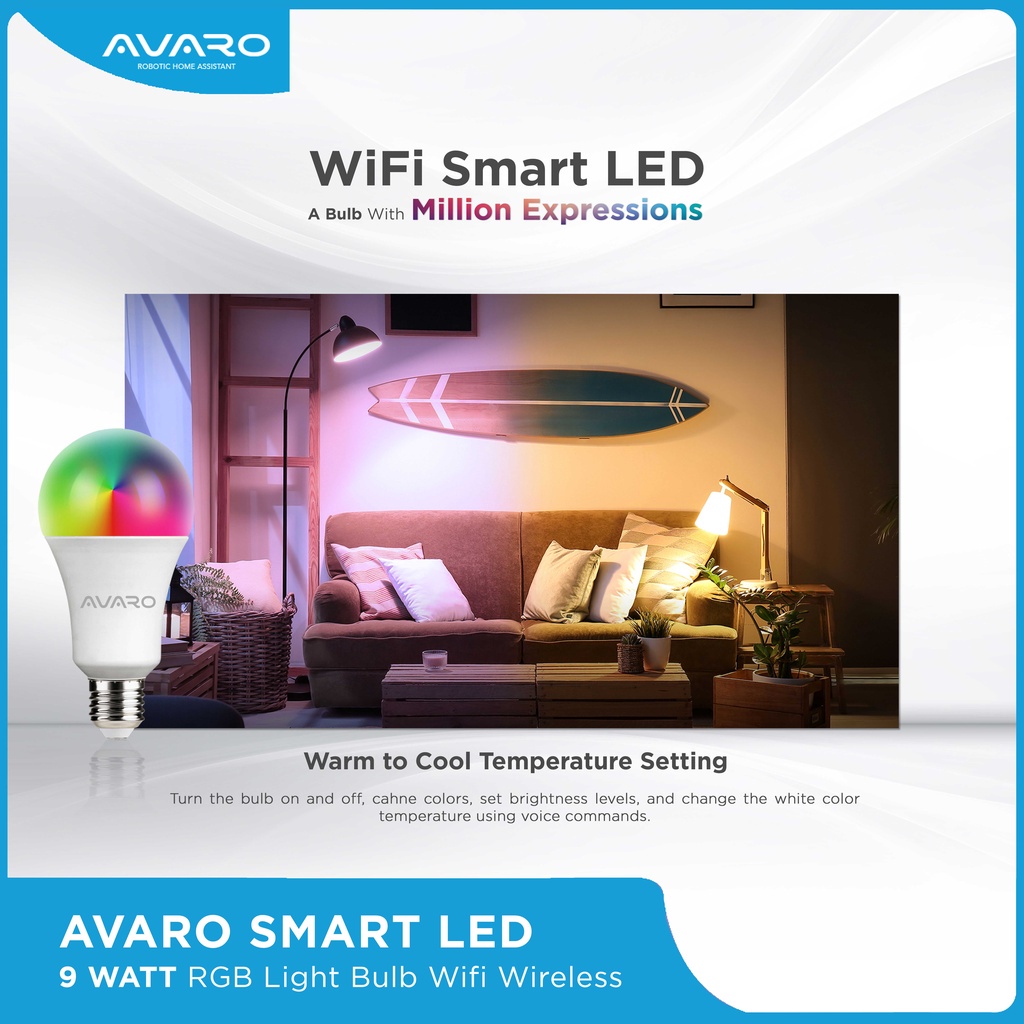 AVARO Wifi Smart LED Bulb 9W RGBWW + Wifi Bohlam Lampu Pintar Home Automation Wifi