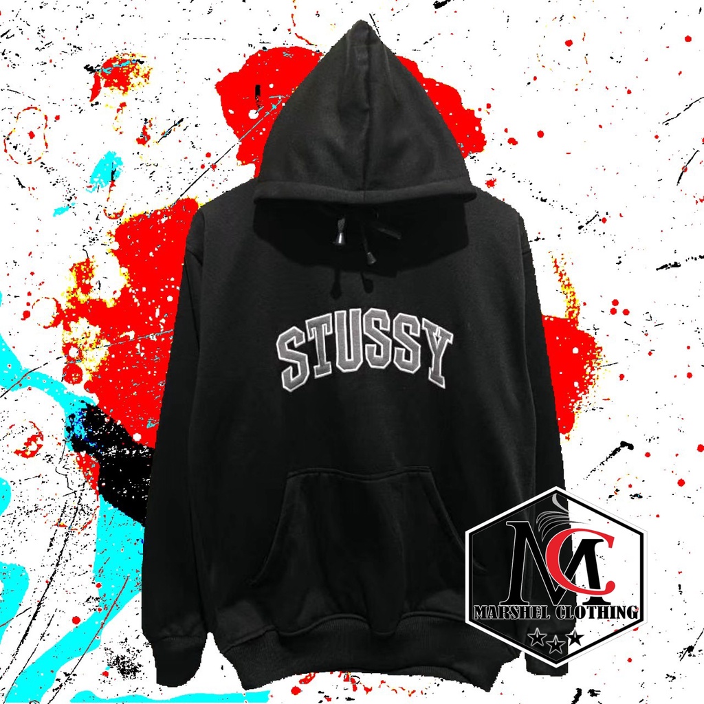 RCL - Jaket Pria Motif Stussy Hoodie Jumbo FULL BORDIR Merah Maroon - Biru Navy - Black L XL XXL