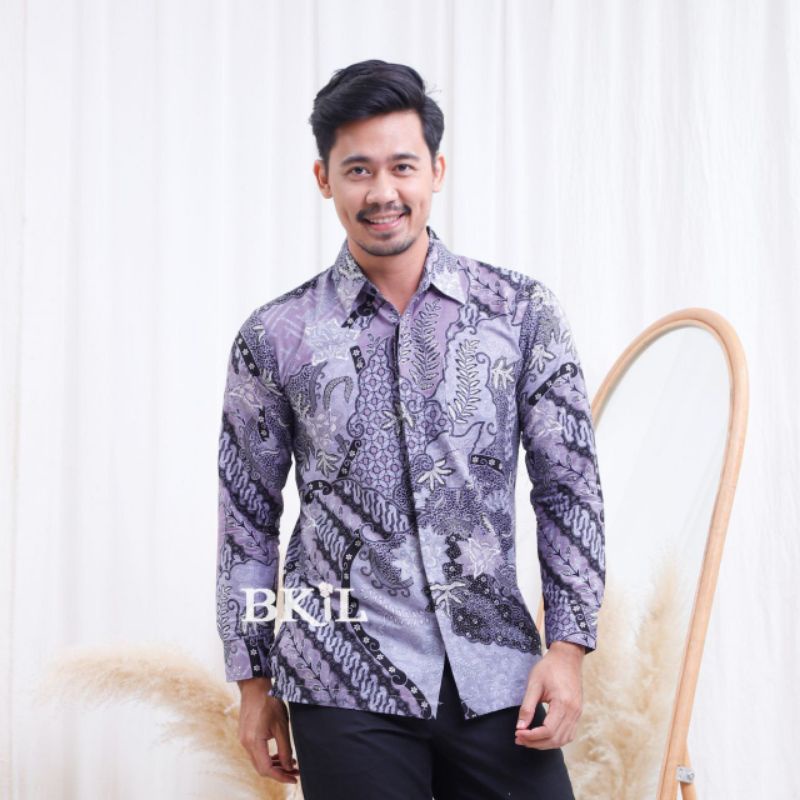 KEMEJA LENGAN PANJANG BAJU BATIK PRIA SIZE M L XL XXL | BATIK UNGU LILAC