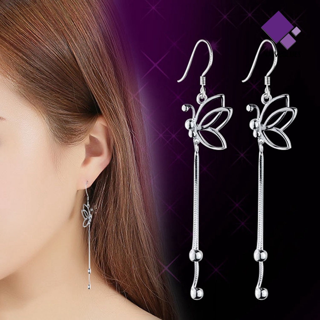 Anting Kait Rantai Panjang Desain Butterfly Menjuntai Bahan Alloy Untuk Wanita