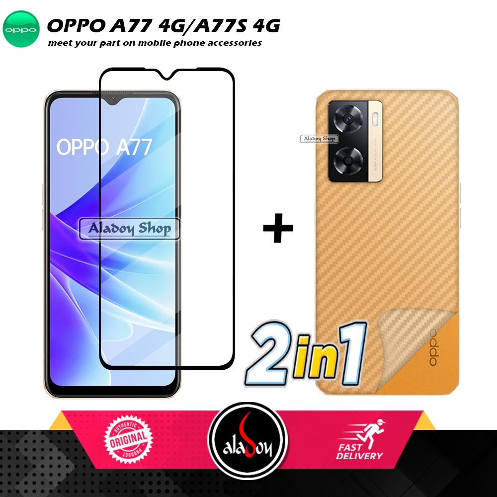 PAKET Tempered Glass + Skin Carbon Film 3D Oppo A77 4G / Oppo A77S 4G 2022