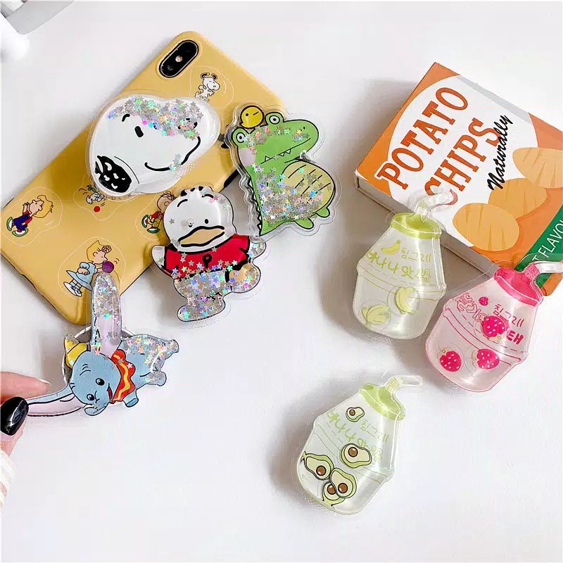 Monsoon - POP SOCKET QUICKSAND GLITER DESAIN KARTUN CUTE PHONE HOLDER EXPANDING STAND