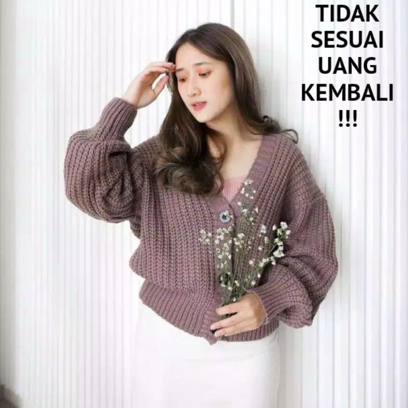 cardigan rajut crop (oversize) || cardigan rajut 7get tebal premium-Burgundy