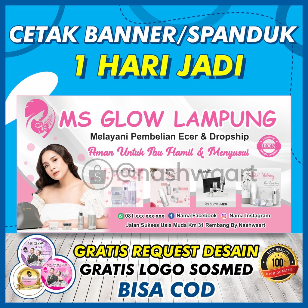 Banner Spanduk Backdrop Baliho Reseller Member Resmi Ms Glow Agen Msglow Skincare Kosmetik Original Indonesia