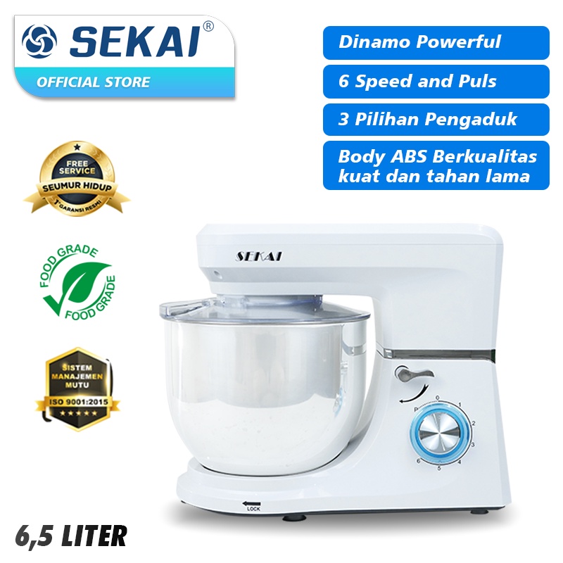 SEKAI Stand Mixer 6,5 Liter MX687B Pengaduk Adonan Low Watt MX 687B