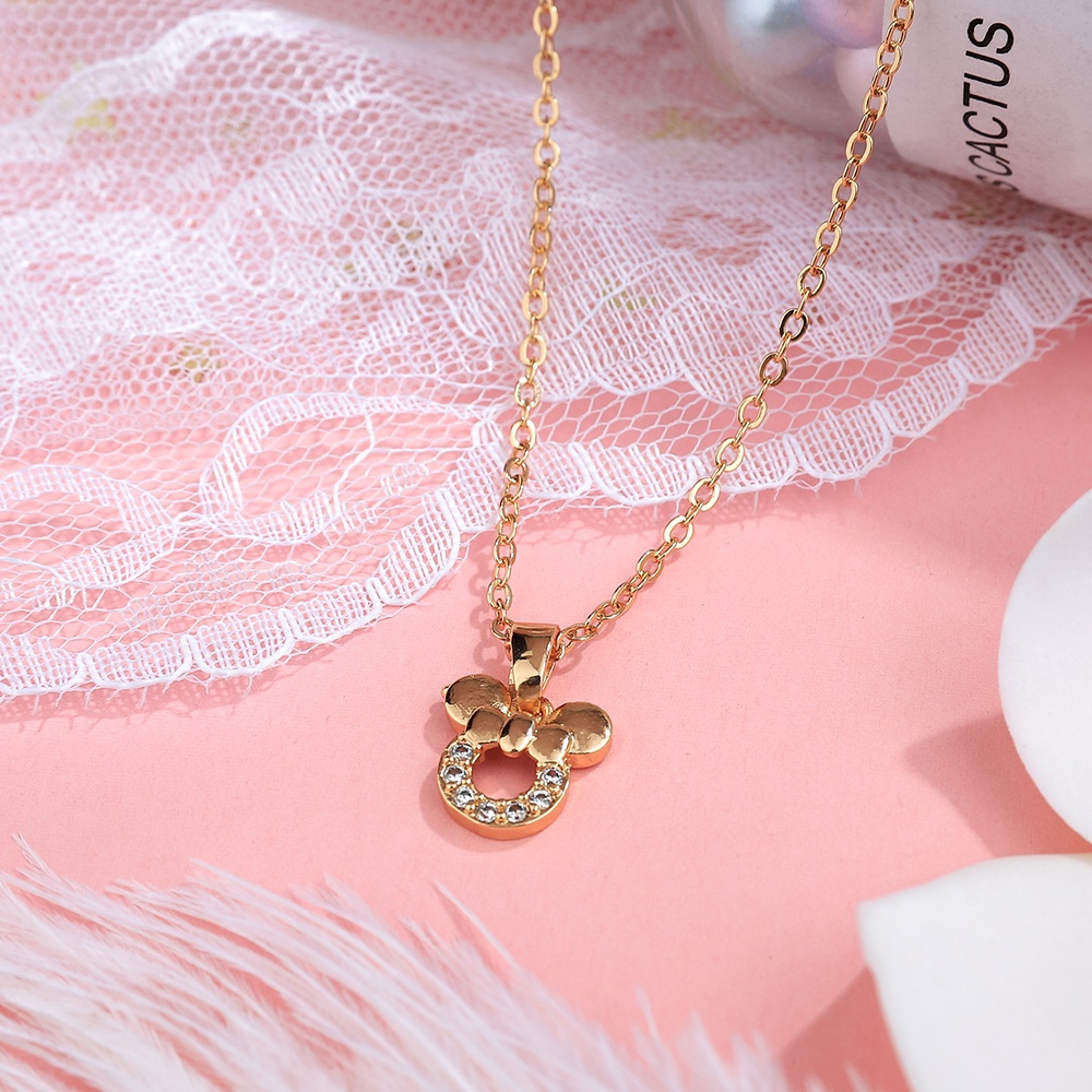 set perhiasan anak anti karat rose gold miky kalung titanium wanita anting gelang D486