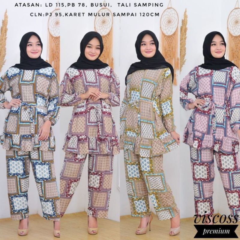 Setelan Kulot Batik One Set Celana Panjang Katun Baju Wanita Motif Kekinian Termurah