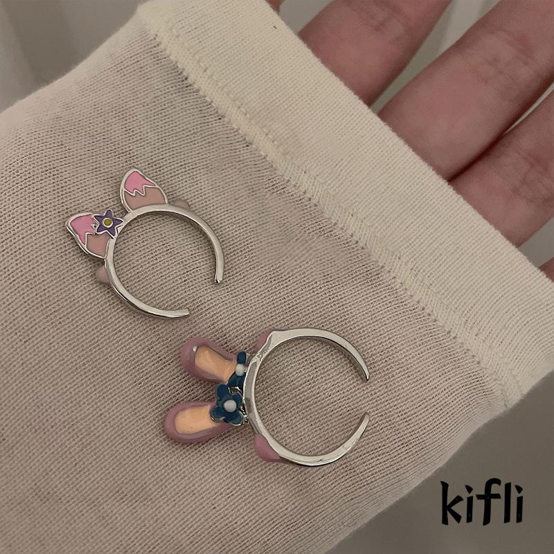 Cincin Model Terbuka Adjustable Desain Kartun Telinga Kelinci Untuk Wanita