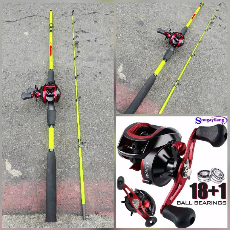 satu set casting murah takle bc lizard audi ratio 8.1:1 rod bahan carbon kuning