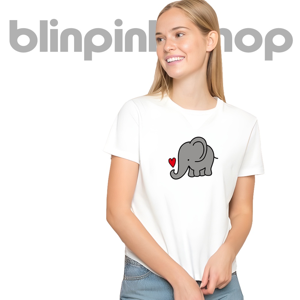 Kaos Wanita CUTE ELEPHANT Sablon Printer DTF Cotton Combed 30s
