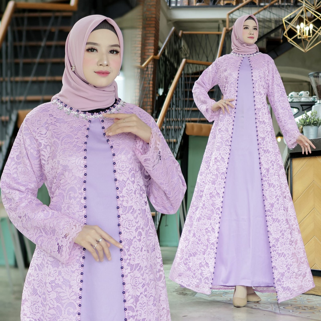 HOPYLOVY - Maxi Dress Terbaru Wanita Gamis Muslim / Maxi Brukat Hera