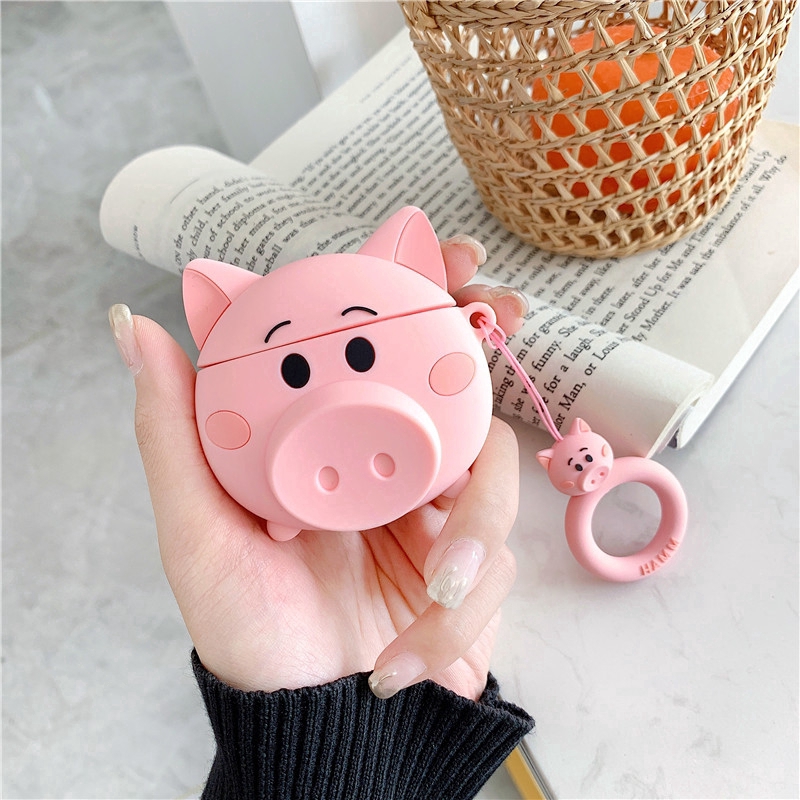 Soft Case Bahan Silikon Bentuk Piglets Untuk Airpods 1/2