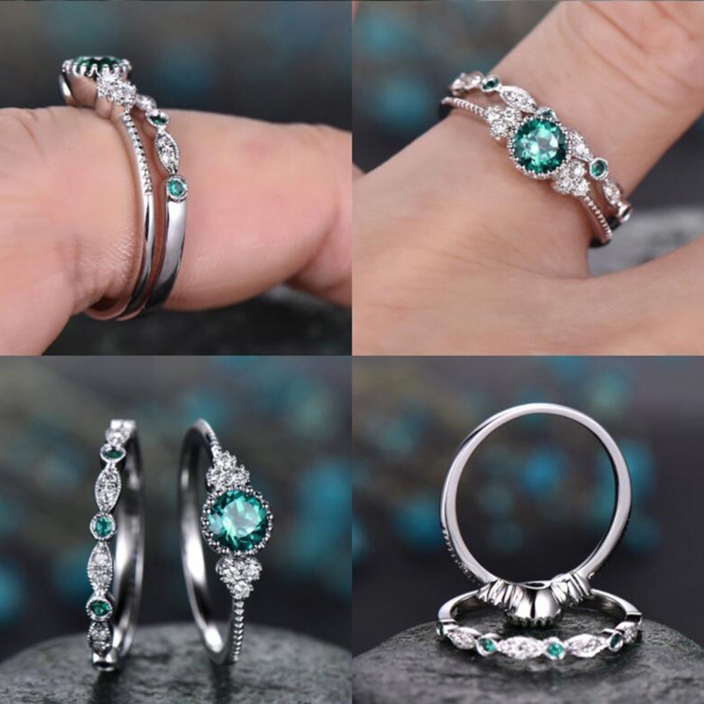 Hu Hu Hu Hu Hu Alat Bantu Pasang Kacamata♡ 2pcs / Set Cincin Wanita Hias Cubic Zirconia Bulat Hias Berlian Imitasi Untuk Pernikahan