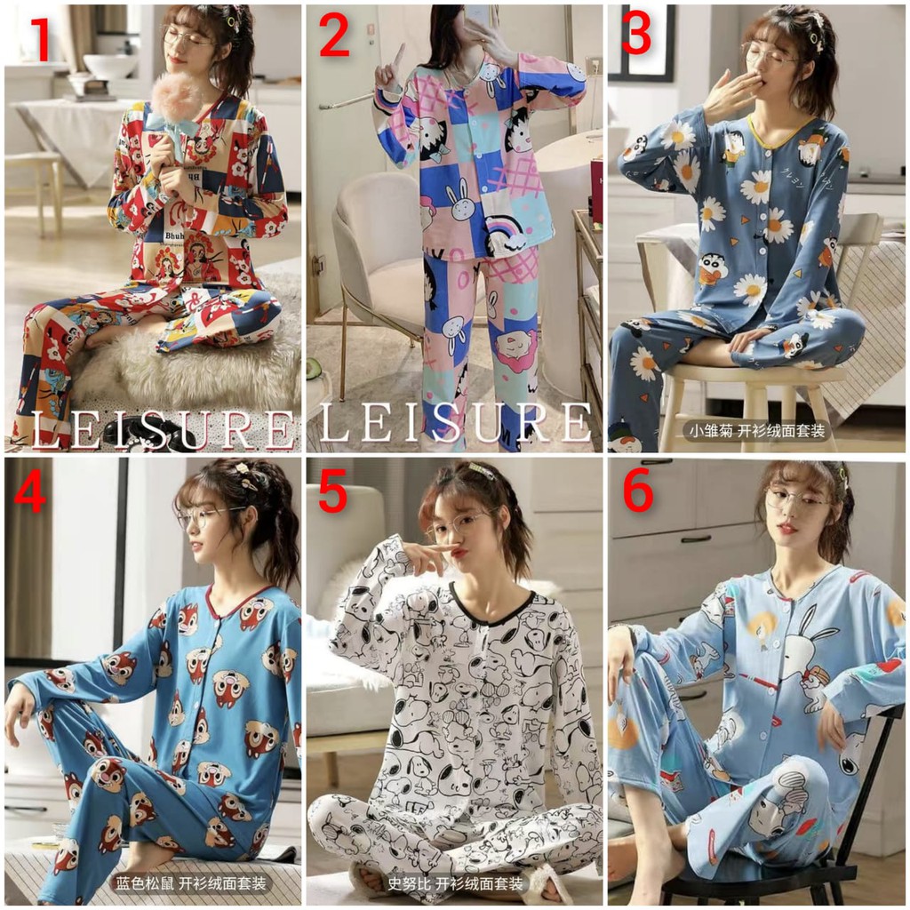 Baju tidur piyama lengan panjang celana panjang bahan spandek import PPspandek067