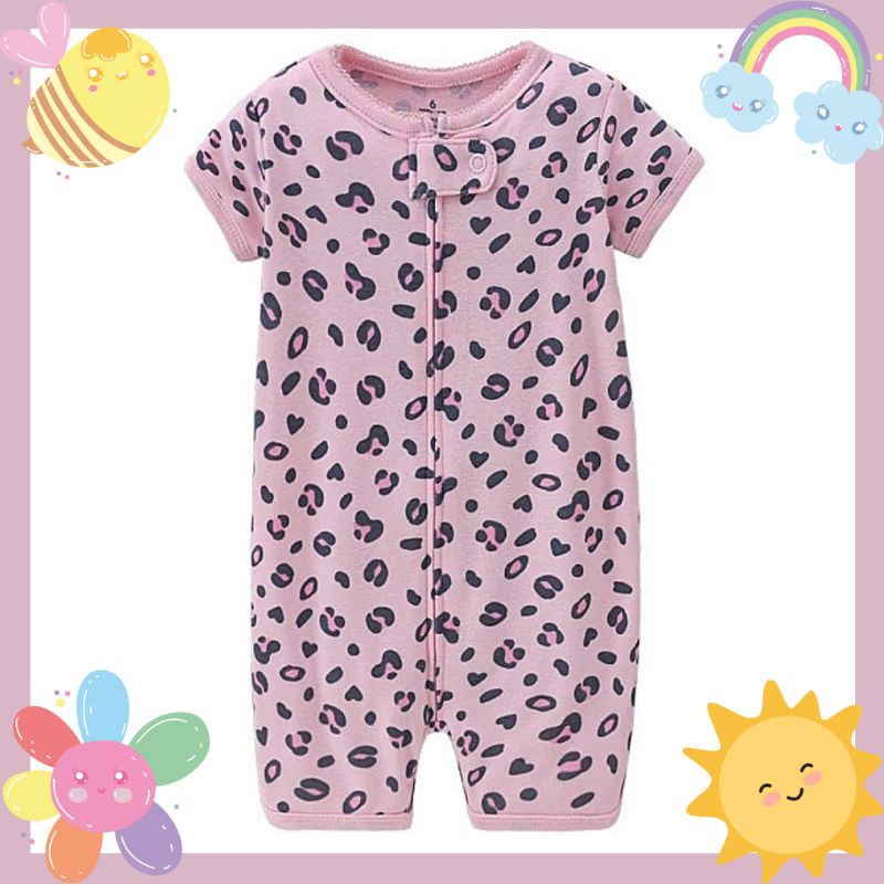 Original Carter's Single Zipper Romper Baju Bayi Perempuan Import - Leopard 9 12 Bulan 1 Tahun