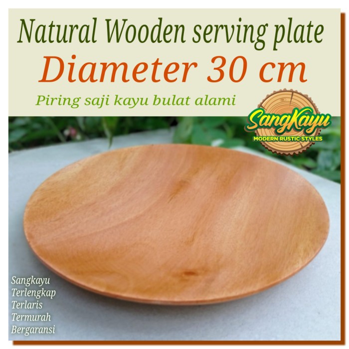 Wooden serving plate D-30 cm piring kayu bulat piring nampan saji tray