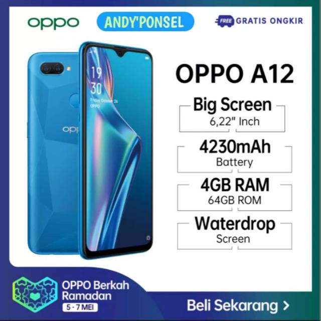 Harga Nasional Oppo A12 Ram 3GB+Rom 32GB/ Ram 4GB+Rom 64GB Baru Garansi Resmi Oppo Indonesia 1 Tahun
