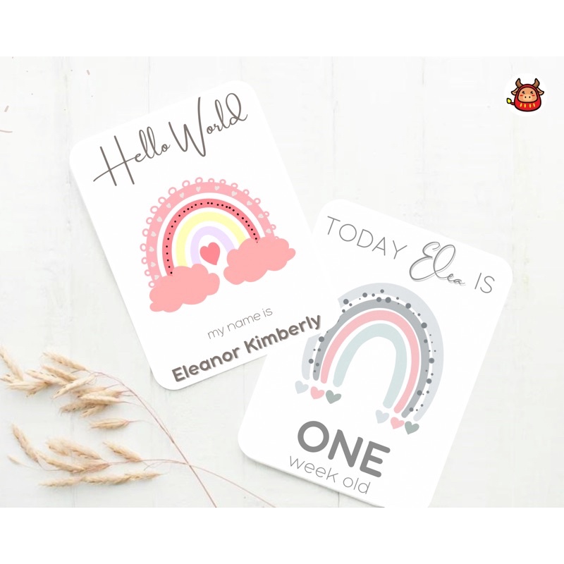 Baby milestone card premium neutral rainbow theme free custom name-Custom (Girl only)