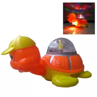 Mainan anak kura-kura berjalan beterai musik dan lampu disco / mainan lampu karakter