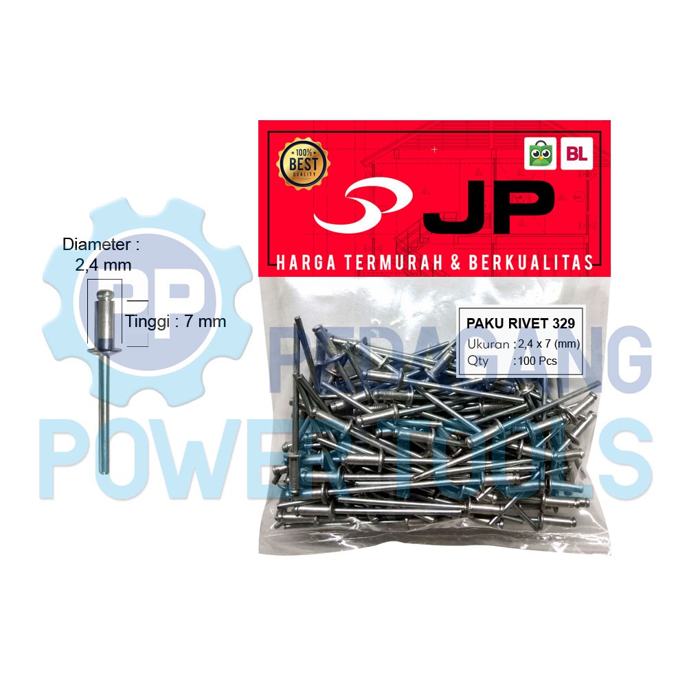 PAKU RIVET 329 - 2.4 X 7 MM BLIND RIPET RIFET TEMBAK ALUMINIUM 100 PCS