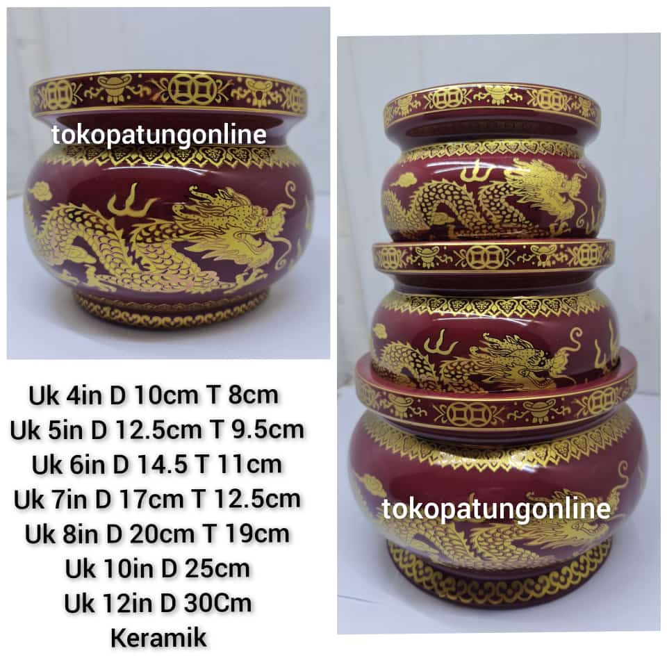 Hiolo Keramik Naga Merah Maroon 8in