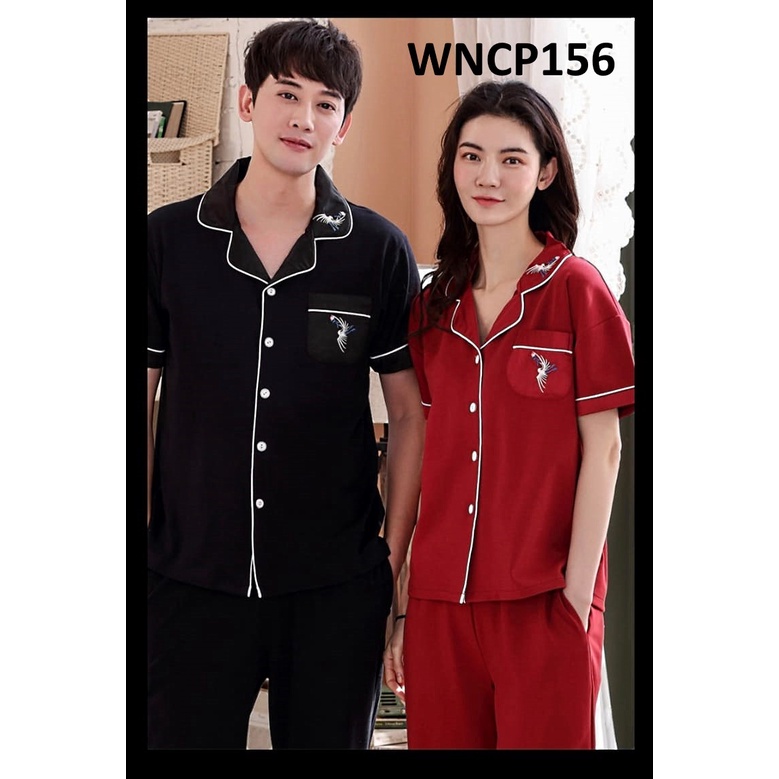 Piyama Couple Baju Tidur Couple Kancing Depan Black