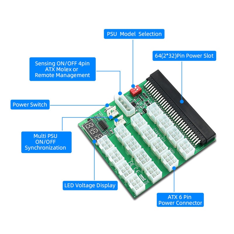 Btsg ATX 16x6pin 12V Power Supply Breakout Board 12V Converter Dengan Sinkronisasi Dan Manajemen Remote Untuk BTC Mini