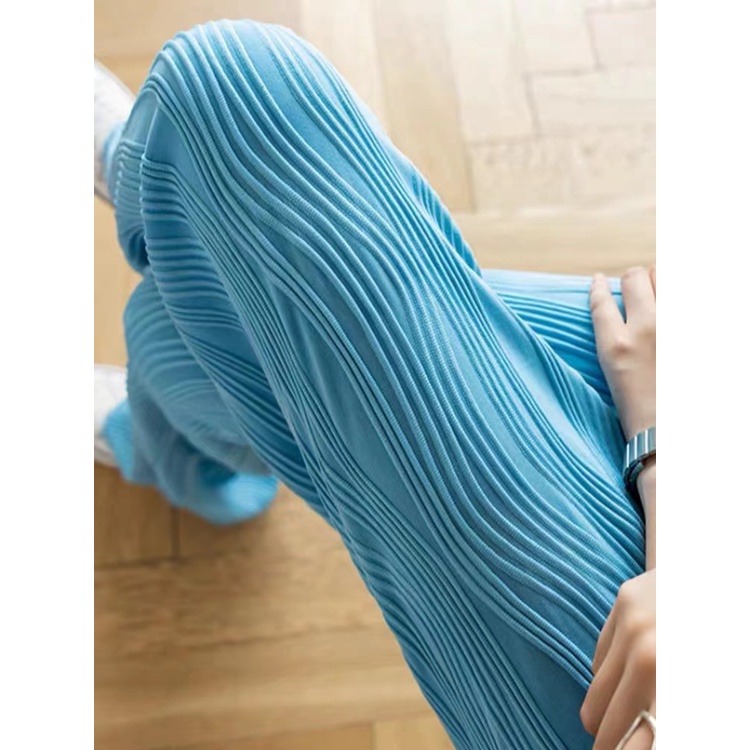 Women Wide Leg Water Ripple Silky Pants Celana Panjang Wanita 2708