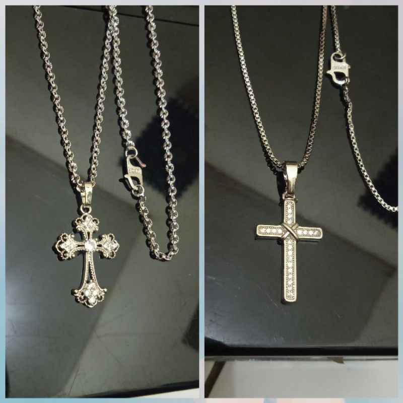 XJ331-Kalung salib xuping berlapis emas putih dengan mata zircon uk45cm