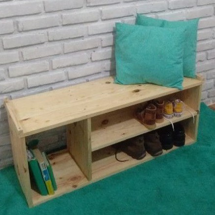Bench Kayu Bangku Kayu dengan Storage Rak Sepatu dari Jati Belanda