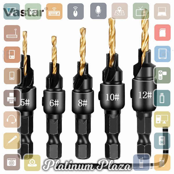 Vastar Mata Bor Drill Bit Countersink HSS 1.98-3.56mm 5 PCS - SV-VDB26 - Black`1R6Y96-