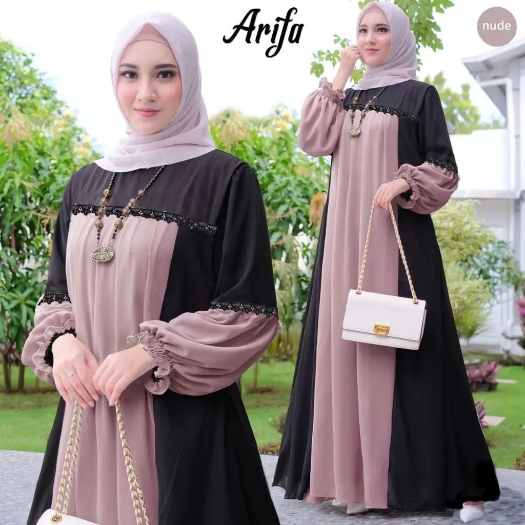 ARIFA DRESS BL CERUTY BABYDOLL FULL PURING MIX RENDA LD 108 CM PB 137 CM DRESS CERUTY TERBARU GAMIS LEBARAN TERBARU 2023 KEKINIAN MAXI DRESS WANITA LENGAN PANJANG