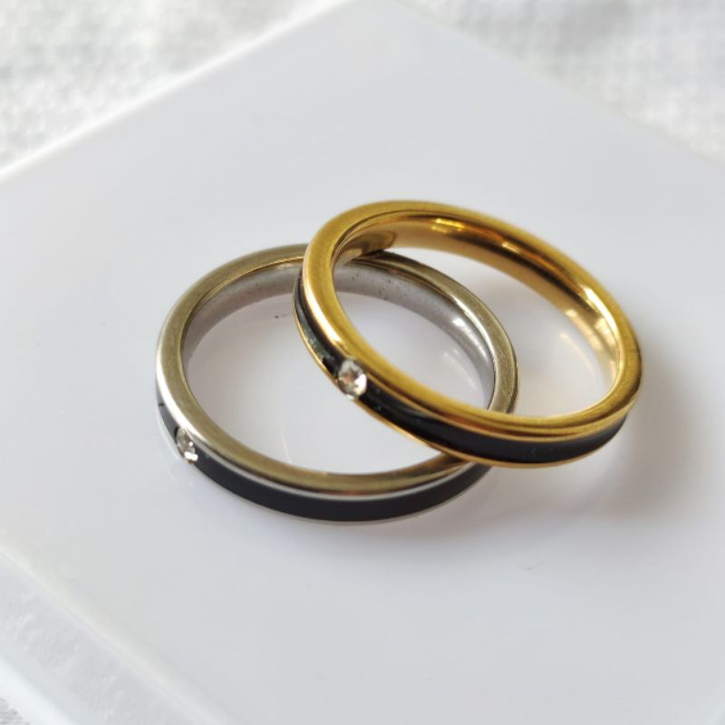 Cincin Kombinasi Permata Titanium Gold Silver