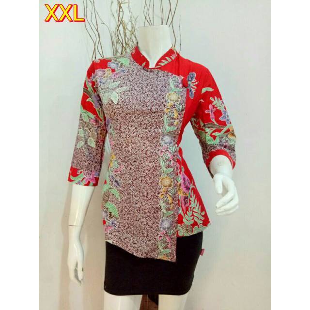 SIMIFASHION Blouse Wanita Etnik model Shanghai murah motif sapu ukuran M L XL XXL (jumbo)-2