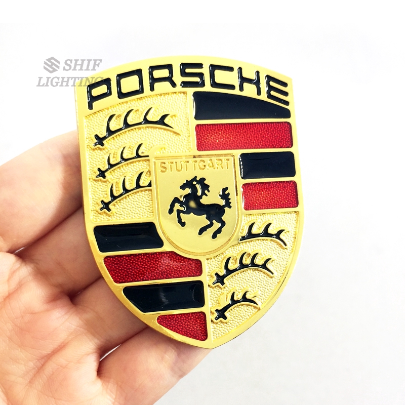 1pc Stiker Emblem Logo Kuda Porsche Bahan Metal Warna Emas Untuk Dekorasi Mobil