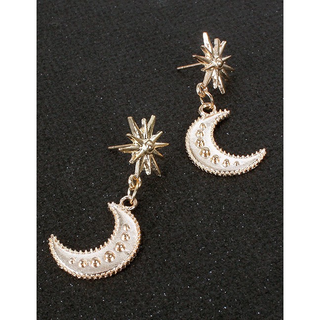 LRC Anting Tusuk Fashion Gold Color Alloy Moon Star Earrings K77481